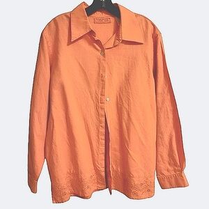 Cherokee women's orange linen & cotton blend button-up shirt size medium